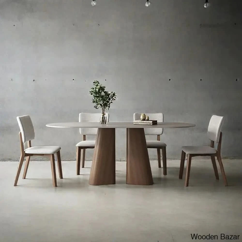 Churchill 4 Seater Stone Top Double Pedestal Dining Set 29.53āāH X 78.74āāL 35.43āāW