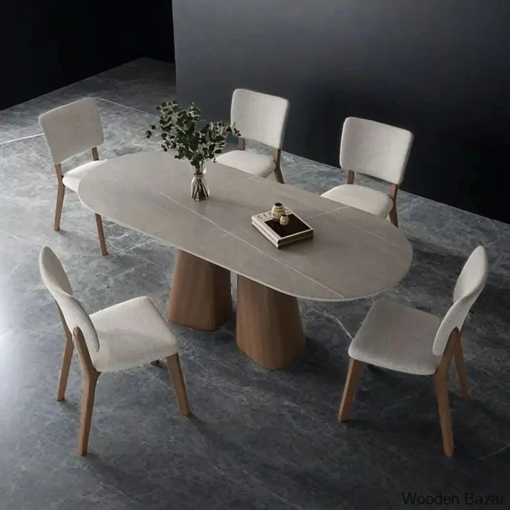 Churchill 4 Seater Stone Top Double Pedestal Dining Set