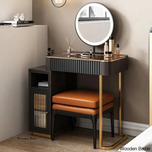 Claria Vanity Dressing Table With Mirror And Stool Brown/Black