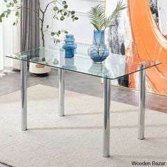 Clemency 4 Seater Glass Top Dining Set - Wooden Bazar