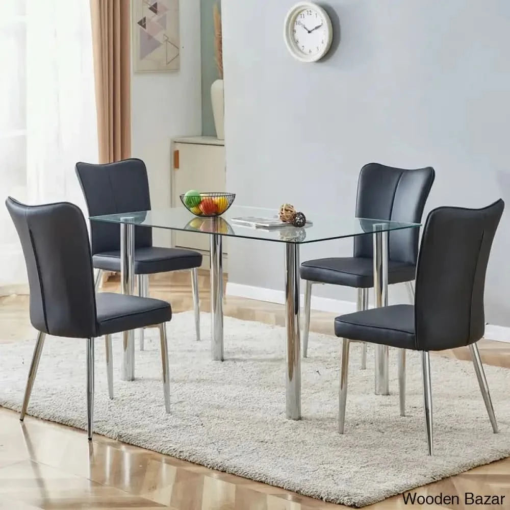 Clemency 4 Seater Glass Top Dining Set - Wooden Bazar