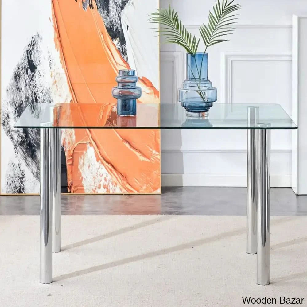 Clemency 4 Seater Glass Top Dining Set - Wooden Bazar