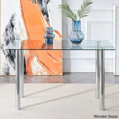 Clemency 4 Seater Glass Top Dining Set - Wooden Bazar