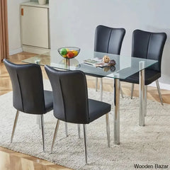Clemency 4 Seater Glass Top Dining Set - Wooden Bazar