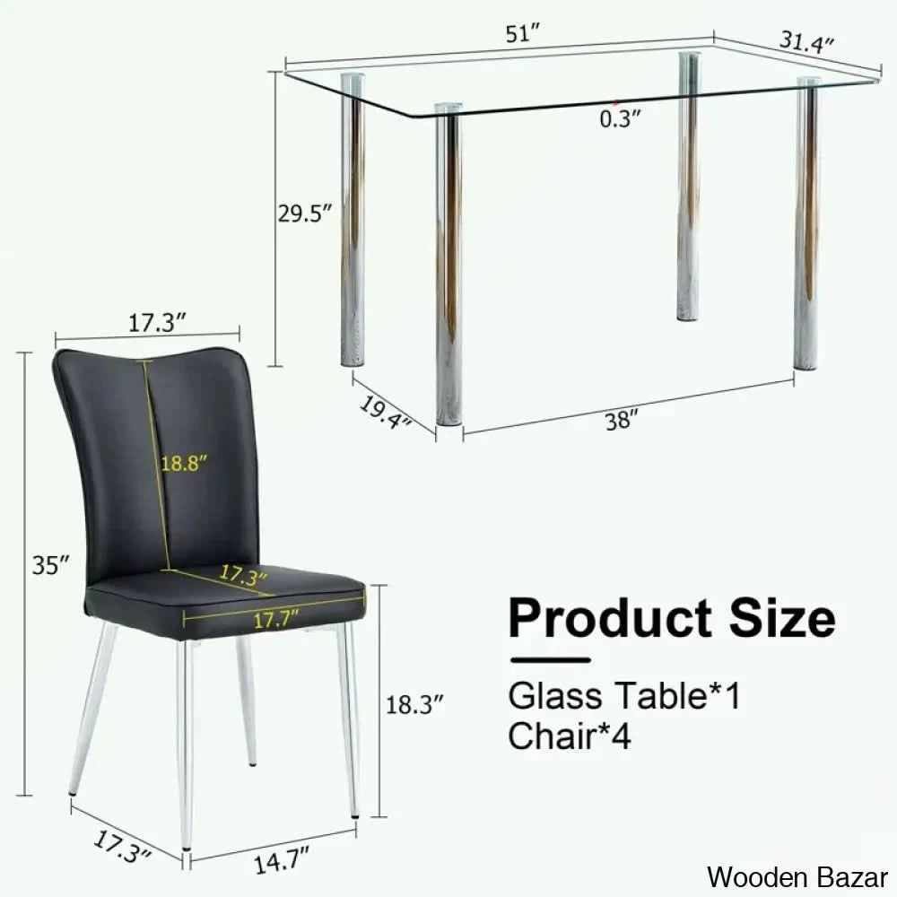 Clemency 4 Seater Glass Top Dining Set - Wooden Bazar