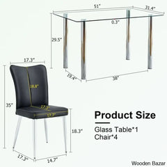 Clemency 4 Seater Glass Top Dining Set - Wooden Bazar