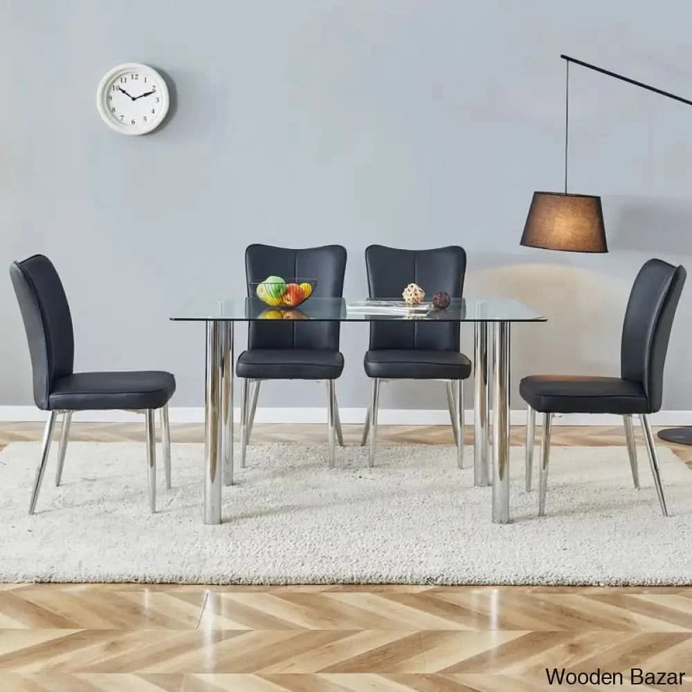 Clemency 4 Seater Glass Top Dining Set - Wooden Bazar