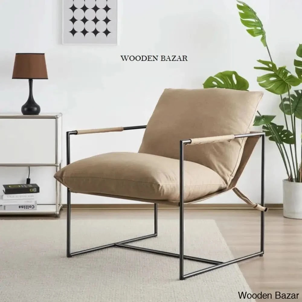 Cliatt Modern Metal Framed Sling Upholstered Accent Chair for Living Room Oversized Wooden Bazar Wooden Bazar