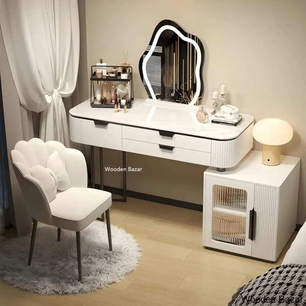Vanity Table Living Room White High Gloss Dressing Table With 2