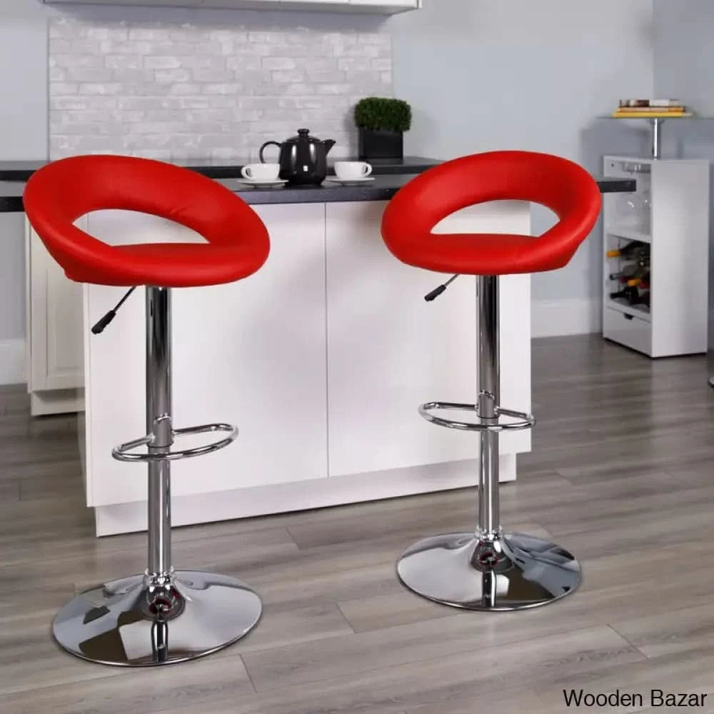 Contemporarylo Vinyle Swivel Rounded Orbit-Style Back Adjustable Height Counter And Bar Stool With