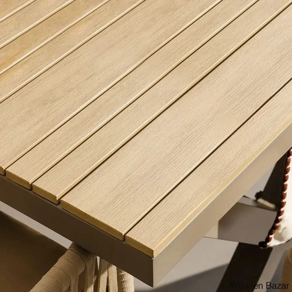 Cowden Luxury 6 Seater Outdoor Dining Set With Wood-Top Trestle Table Stylish Woven Rattan Armchairs