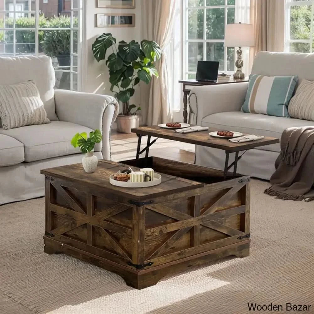 Dahlquisto Farmhouse Square Storage Coffee And Center Table With Hinged Lift Top