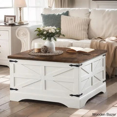 Dahlquisto Farmhouse Square Storage Coffee And Center Table With Hinged Lift Top White