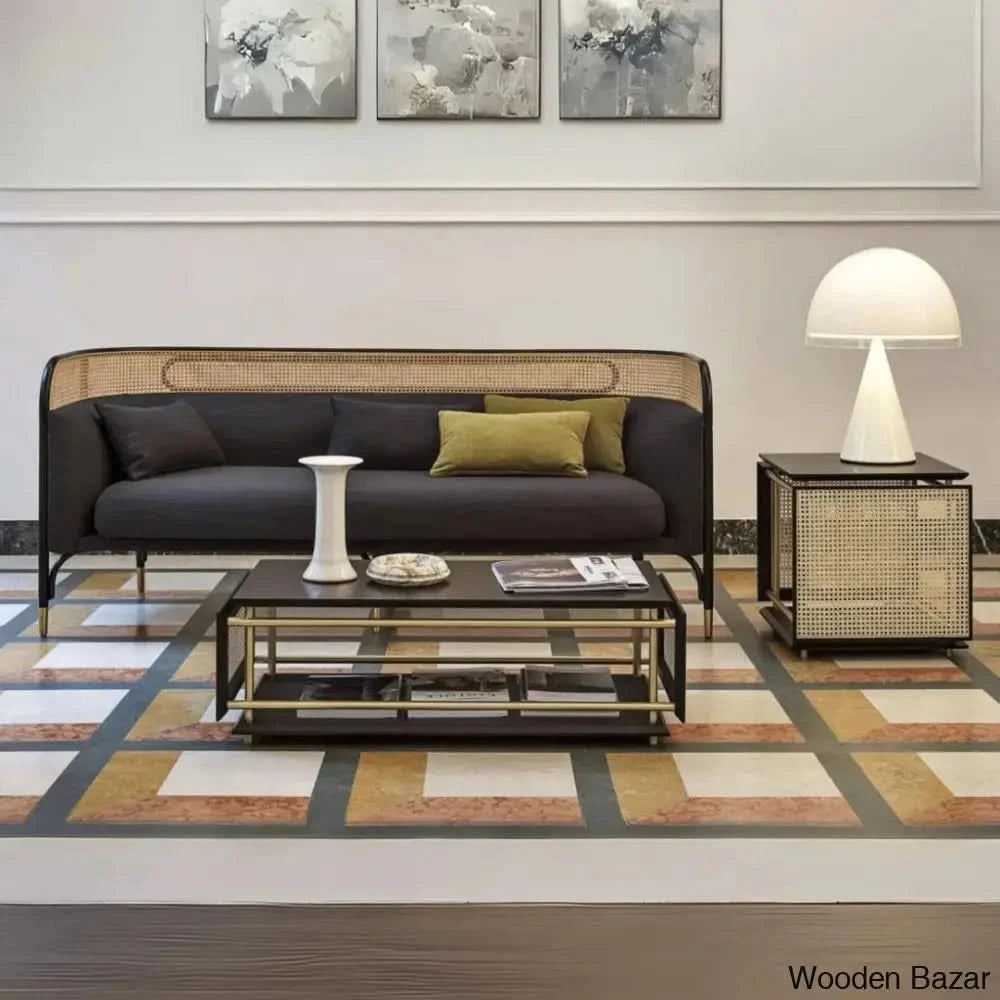 Dannifer Solid Wood Two-Seater Sofa With Empowered Living With Elegant Design Black / 3 Seater