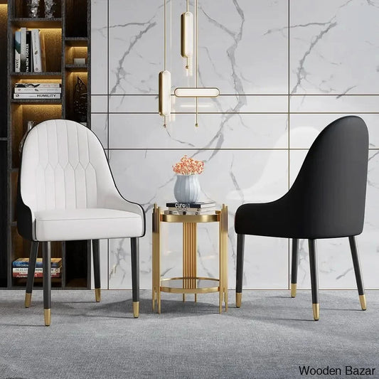 Darg Modern Dining Chairs (Set Of 2) With Pu Leather In White & Black With Sleek Metal Legs