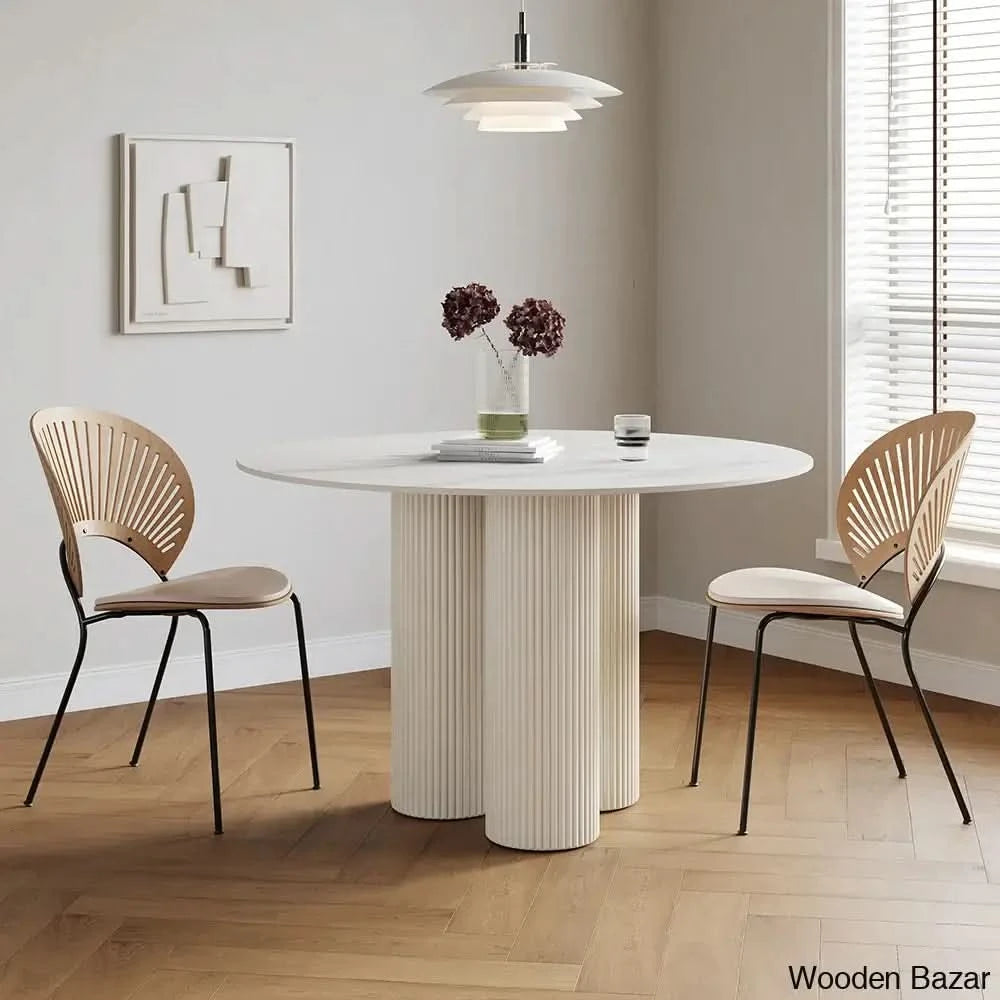 Darleen Modern Oval Dining Table With White Sintered Stone Top And Three Sleek Legs