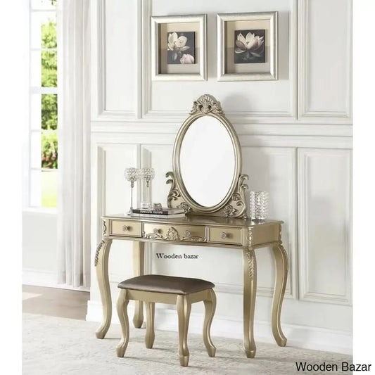 Daryell Vanity Dressing Table With Mirror And Stool Champagne