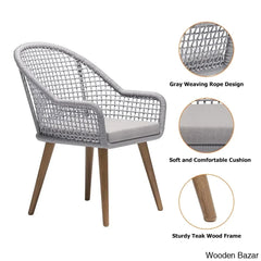 Dawn 6 Seater Teak And Concreate Round Dining Set With Gray Woven Arm Chairs