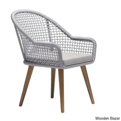 Dawn 6 Seater Teak And Concreate Round Dining Set With Gray Woven Arm Chairs