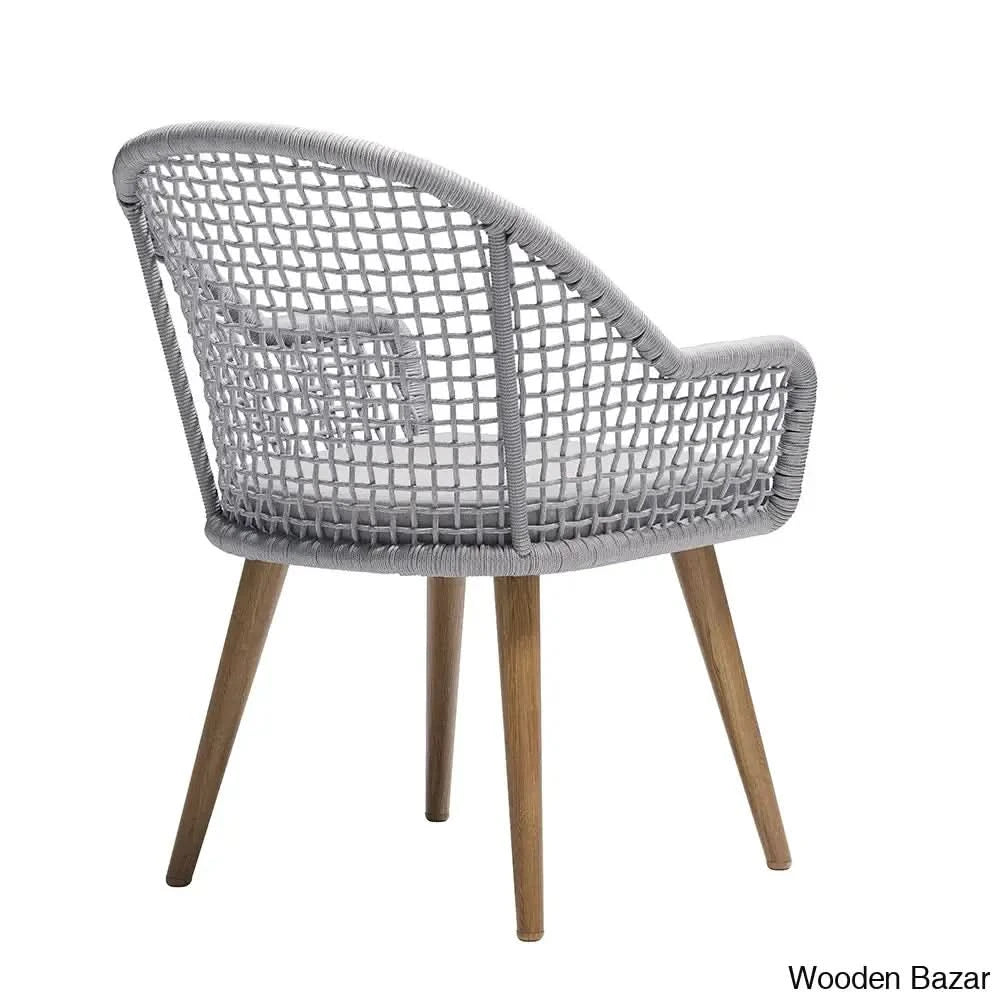 Dawn 6 Seater Teak And Concreate Round Dining Set With Gray Woven Arm Chairs