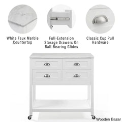 Deden Marble Top Kitchen Island Trolley Cart Cabinet Kitchen Island With Storage