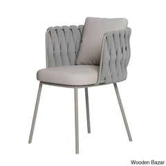 Delsie 6 Seater Oval Faux Marble Outdoor Dining Set With Rope Woven Armchairs