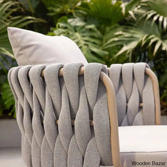 Delsie 6 Seater Oval Faux Marble Outdoor Dining Set With Rope Woven Armchairs