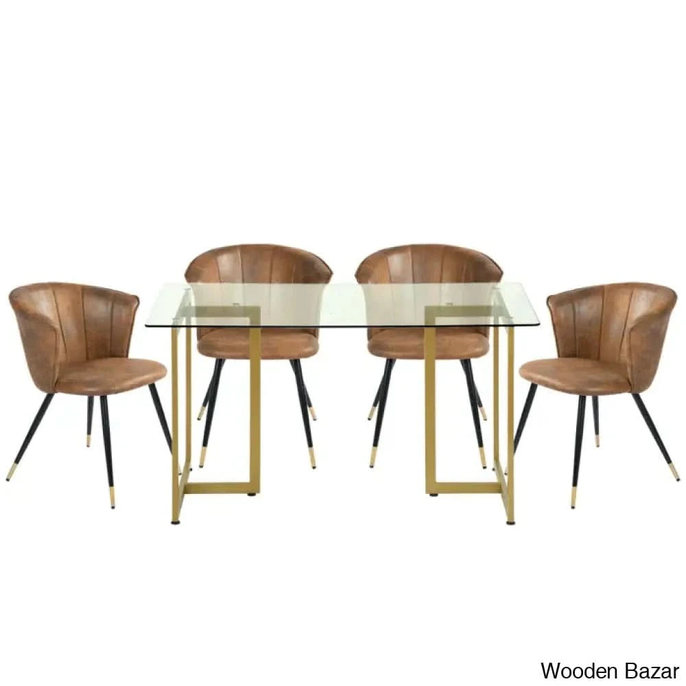 Depton New 4 Seater Glass Top Sled Dining Set