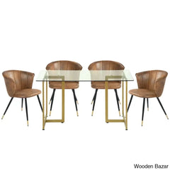 Depton New 4 Seater Glass Top Sled Dining Set