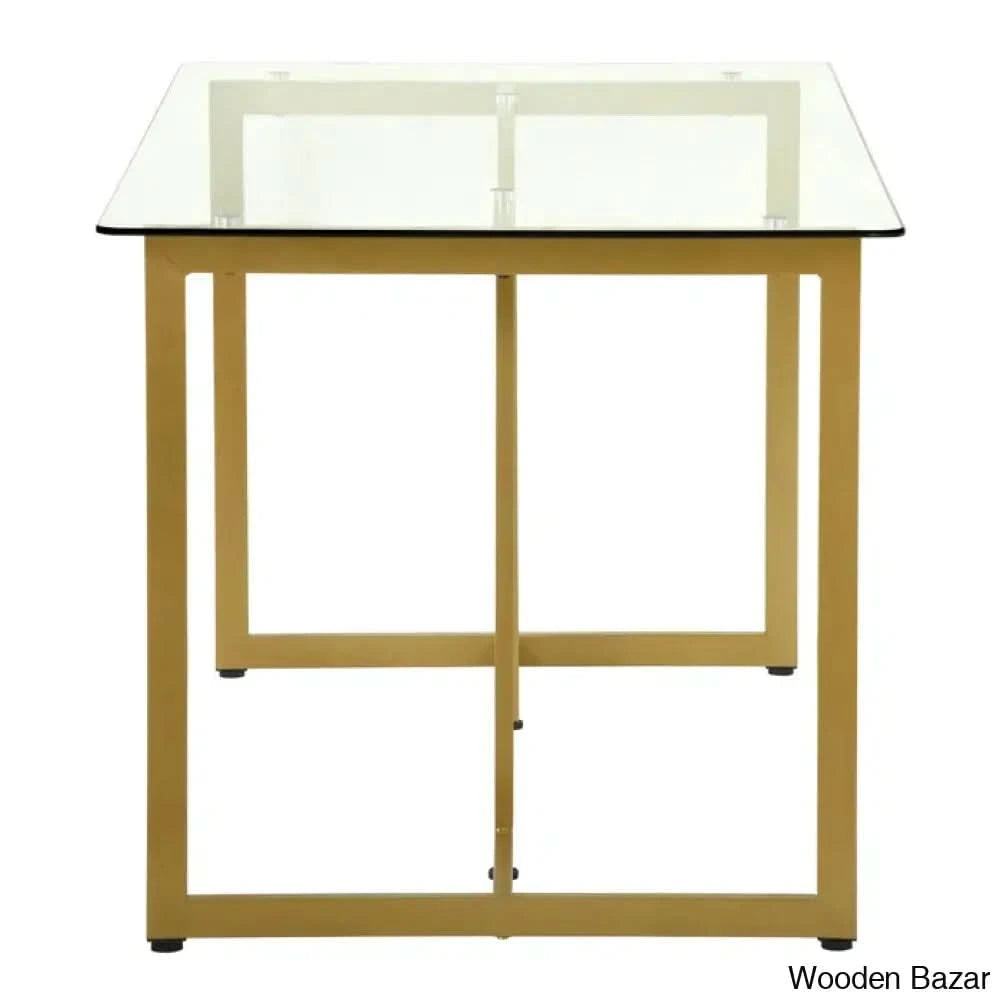 Depton New 4 Seater Glass Top Sled Dining Set