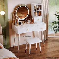 Deshawn Vanity Dressing Table Make Set With Touch Screen Dimming Mirror Stool White/White