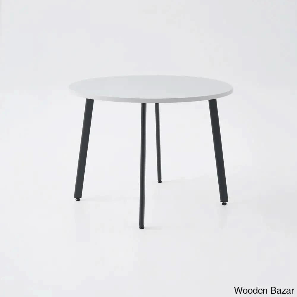 Devon Cozy 40’’ Round Wooden Dining Table Set With Blue Upholstered Chairs