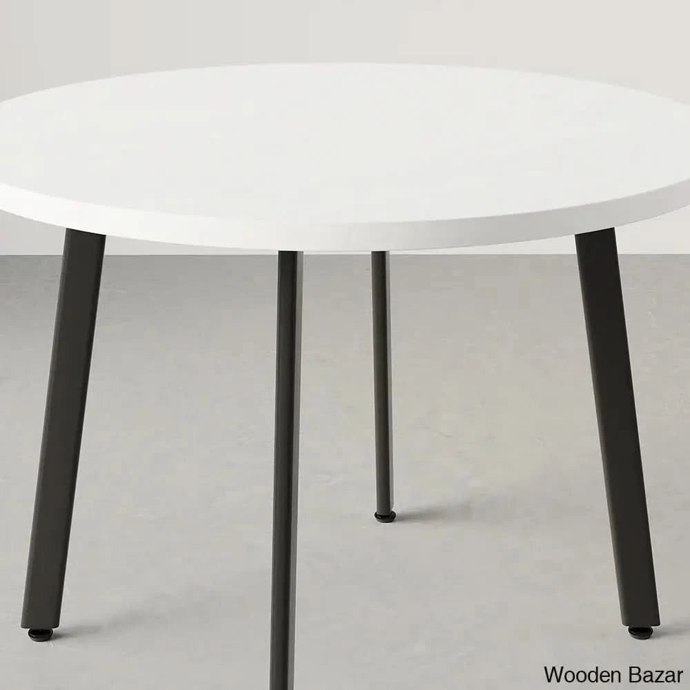 Devon Cozy 40’’ Round Wooden Dining Table Set With Blue Upholstered Chairs