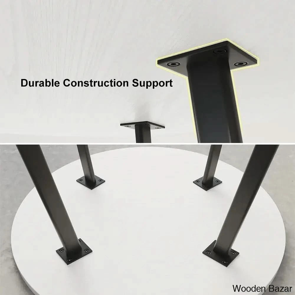 Devon Cozy 40’’ Round Wooden Dining Table Set With Blue Upholstered Chairs