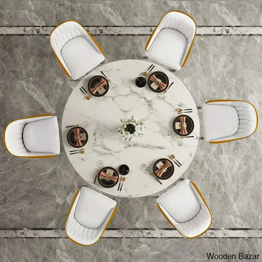 Diamond Sintered Stone Top Rectangle Dining Table Set - 1 & 6 Chairs