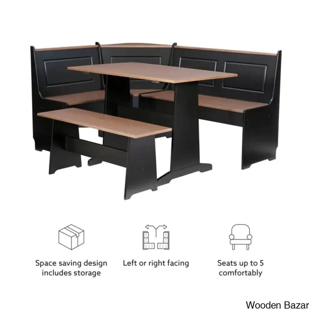 Dragon 5 Seater Corner Pine Breakfast Nook With Hidden Storage