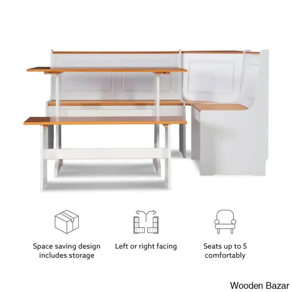Dragon 5 Seater Corner Pine Breakfast Nook With Hidden Storage