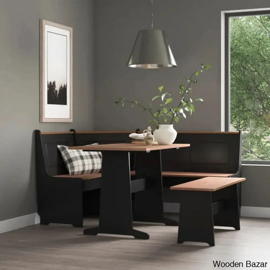 Dragon 5 Seater Corner Pine Breakfast Nook With Hidden Storage Black