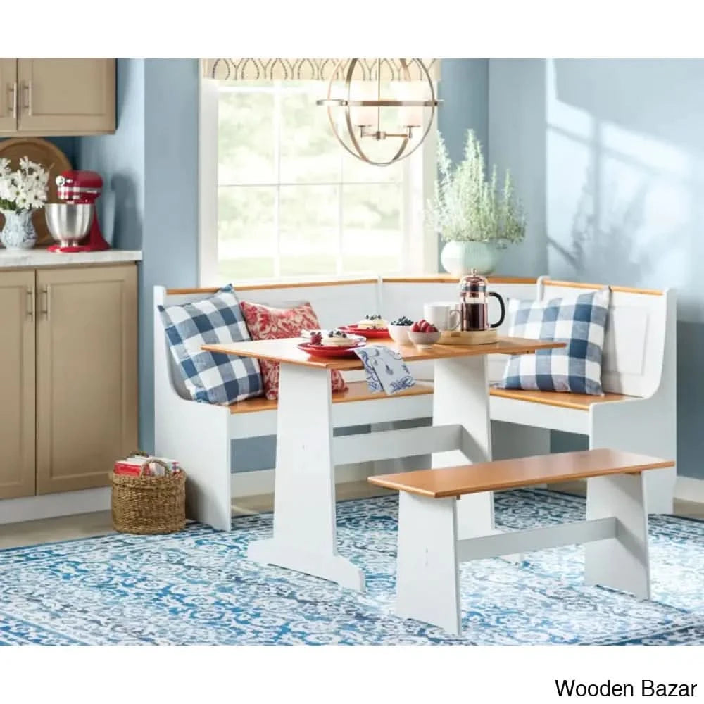 Dragon 5 Seater Corner Pine Breakfast Nook With Hidden Storage White