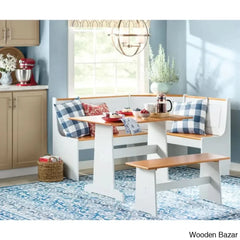 Dragon 5 Seater Corner Pine Breakfast Nook With Hidden Storage White