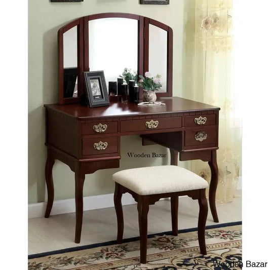 Drake Vanity Dressing Table With Mirror And Stool Brown