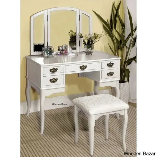 Drake Vanity Dressing Table With Mirror And Stool White