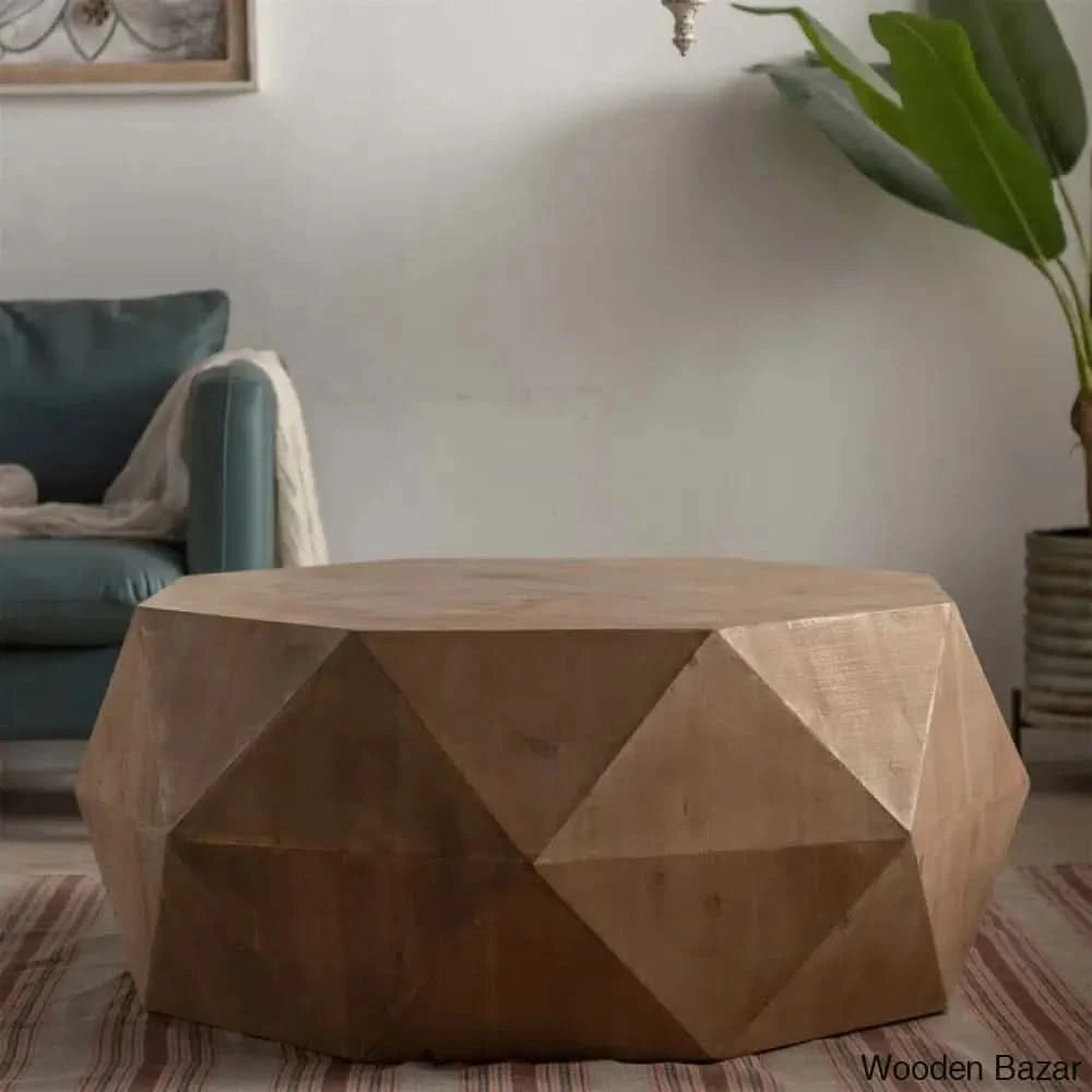 Dreightone Three-Dimensional Embossed Pattern Design Coffee And Center Table Round Wood