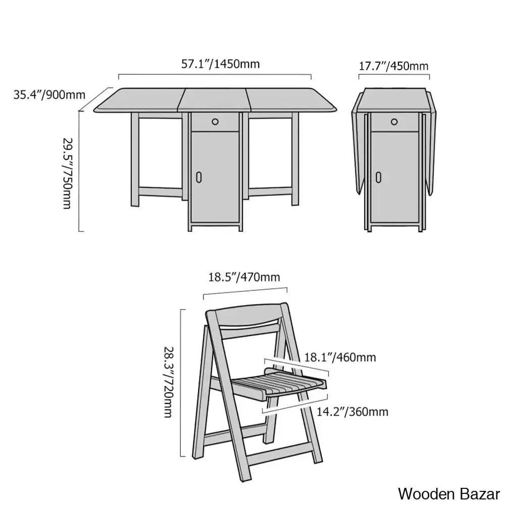 Dustin Modern Solid Wood 5-Piece Folding Dining Set With Drop Leaf Table And 4 Chairs