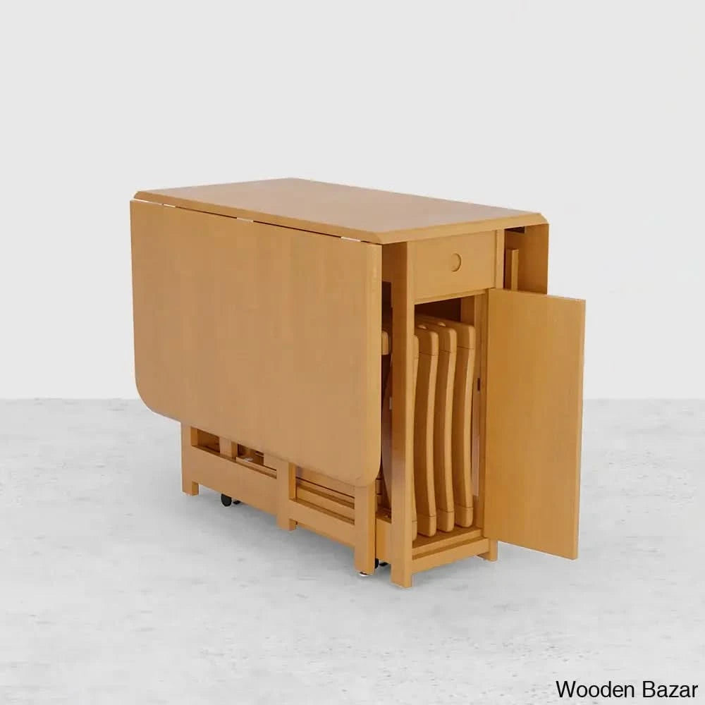 Dustin Modern Solid Wood 5-Piece Folding Dining Set With Drop Leaf Table And 4 Chairs