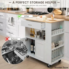 Dyeisha Wood Kitchen Cart Trolley Cart Cabinet Kitchen Island With Storage