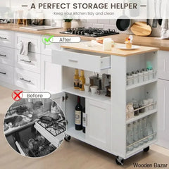 Dyeisha Wood Kitchen Cart Trolley Cart Cabinet Kitchen Island With Storage