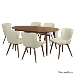 Elisco Modern Dining Table Set For Living - Wooden Bazar White / 6 Seater
