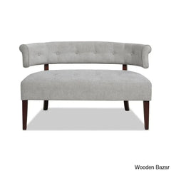 Elizabeth Tufted Linen Armless 2-Seater Settee With Wooden Legs - Bazar