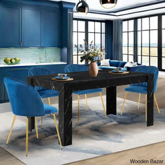 Eloska Modern 4 Seater Dining Table Set - Wooden Bazar Black With Blue Chair